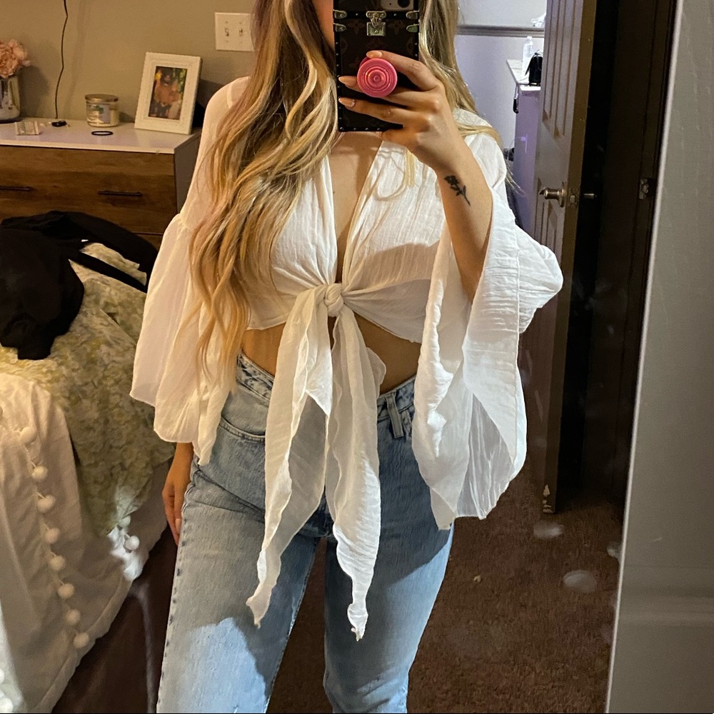 White Bell Sleeve Crop Top